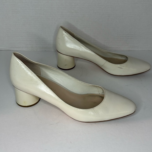 LOEFFLER RANDALL Ina Stone Pumps Cream Leather Round‎ 2" Heels Women's Size 9 - Picture 1 of 11